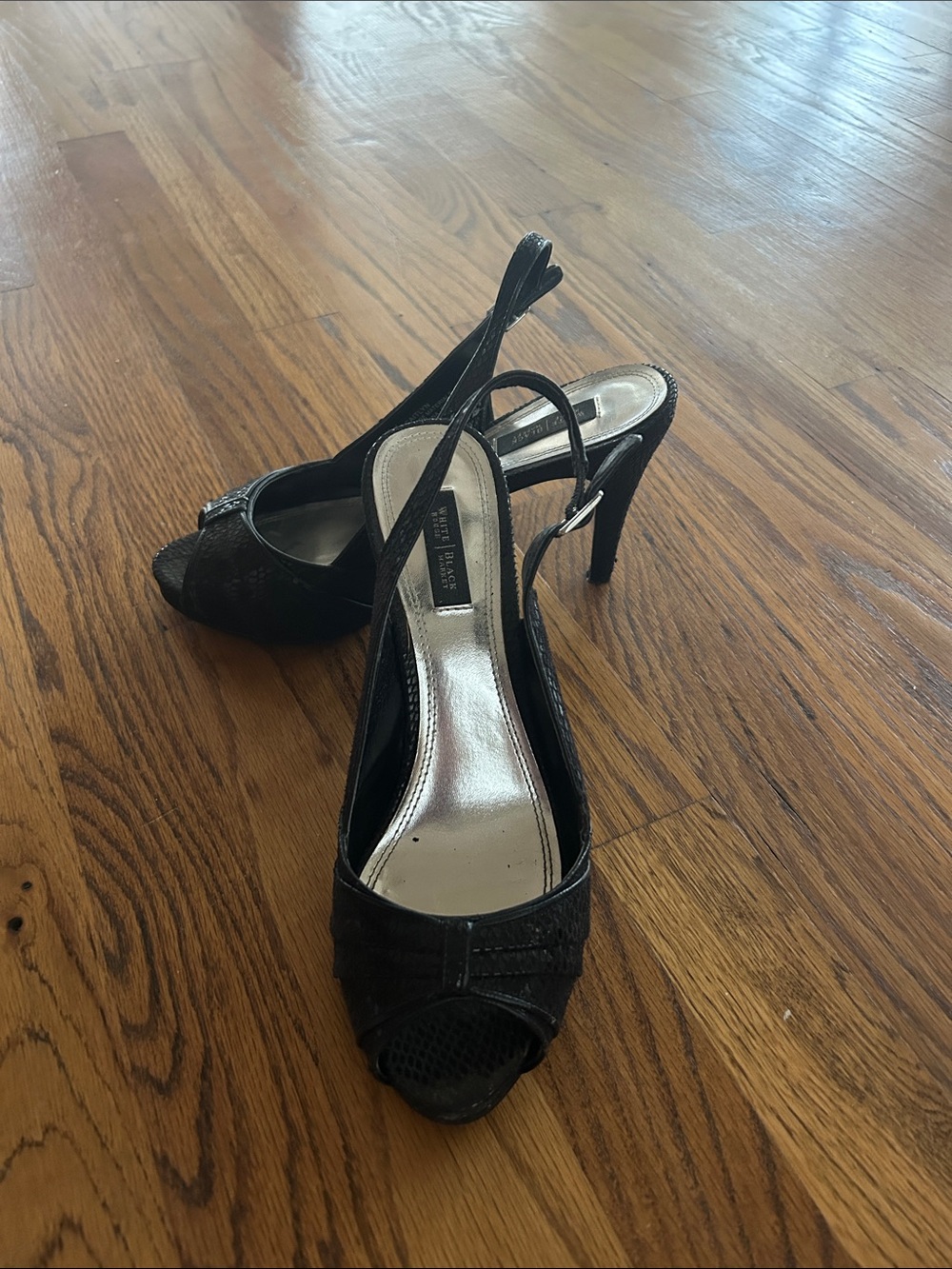 White House Black Market Black Peep-Toe Slingback Heels